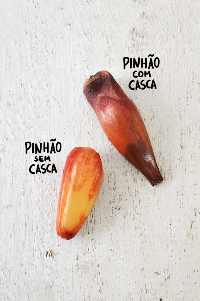 Pinhão com e sem casca